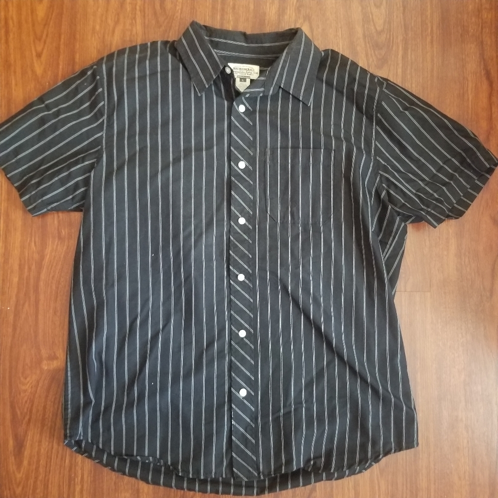 Stripe Casual Collar Button Down Shirt Black white
